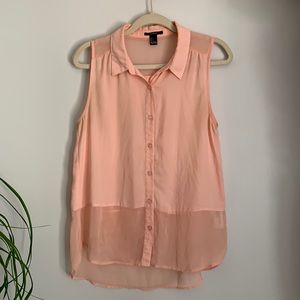 Peach sleeveless button down